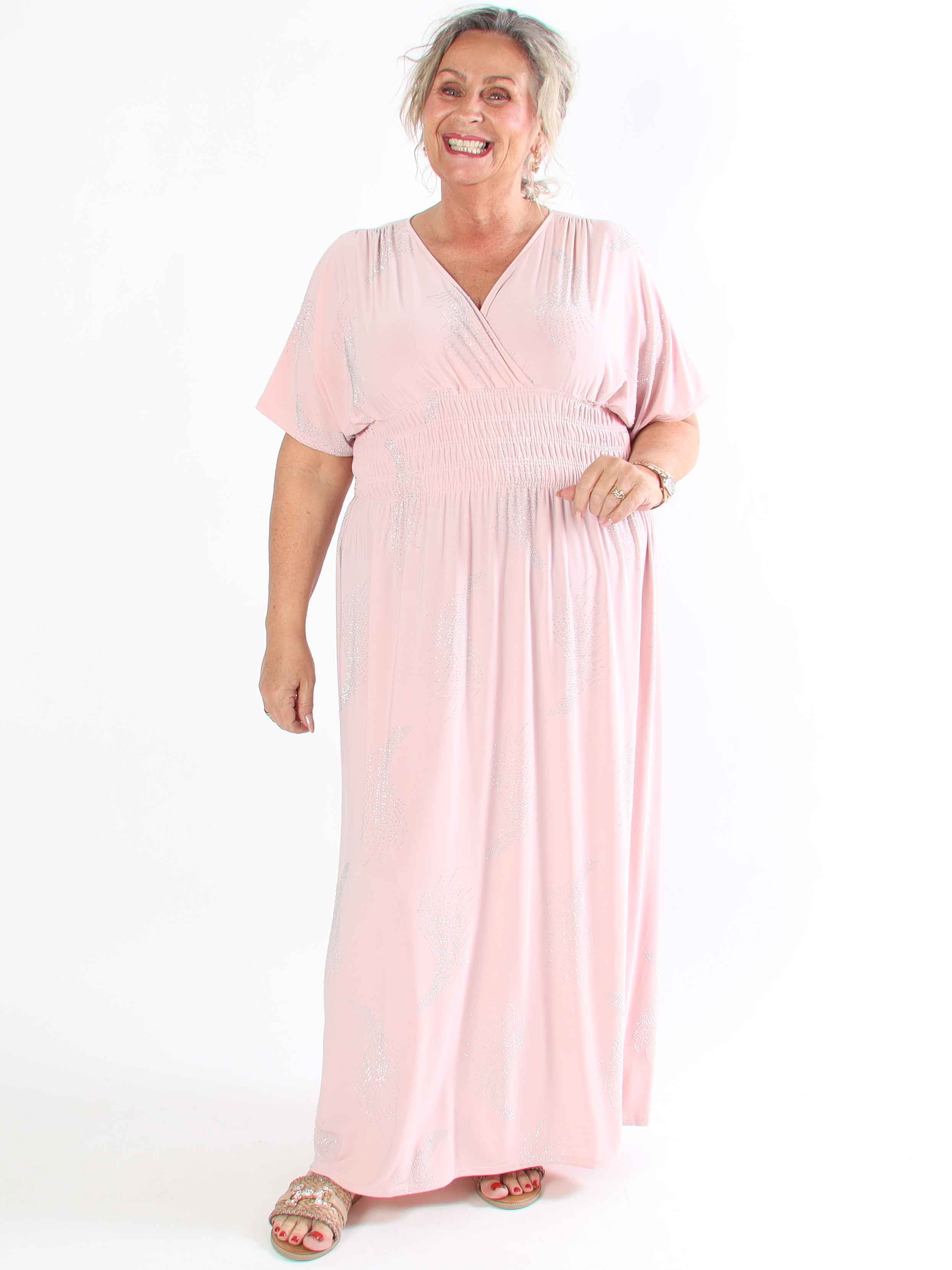 Pams Leaf Crystal - Lang elastisk plus size kjole med mønster af similisten